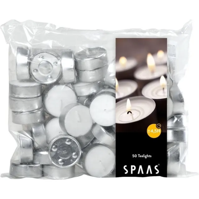 Spaas Theelichtjes/waxinelichtjes - 50x - wit - D3,9 cm - 4,5 branduren - geurloze kaarsen