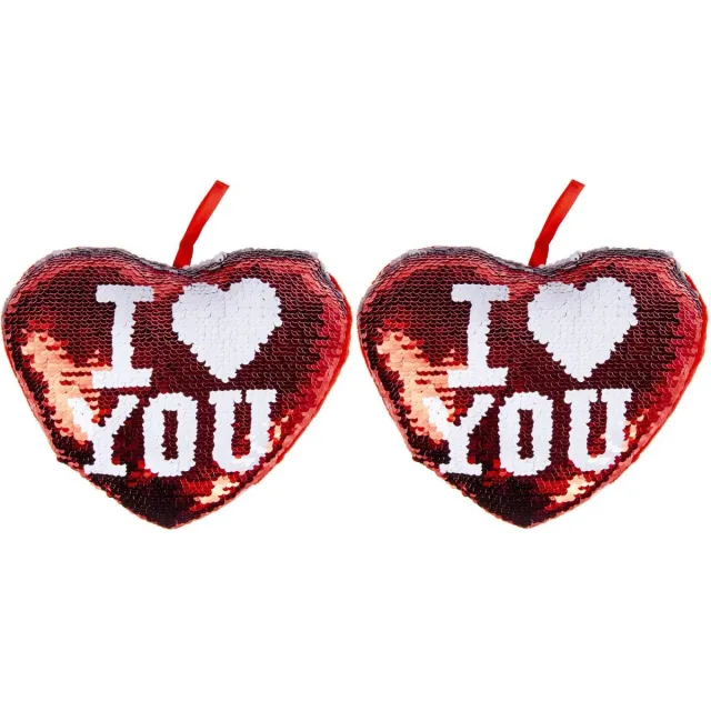 Duckiez Sierkussen hartje - 2x - 20 cm - rood pailletten - i love you - valentijnsdag