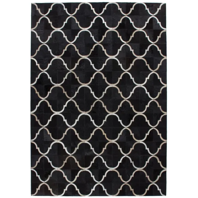 Padiro stijlvol leren vloerkleed 80 x 150 cm - donkergrijs - geometrisch boho-patroon - voor vloerverwarming - van leer