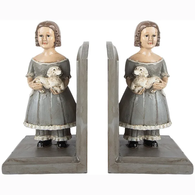 Clayre & Eef Boekensteunen Set van 2 23x11x22 cm Grijs Kunststof