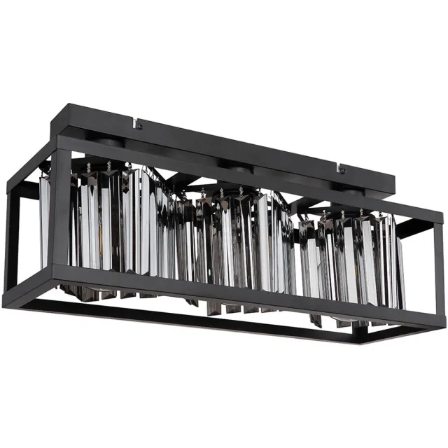 Globo Kristallen plafondlamp zwart Plafondlamp E27 3 vlammen Woonkamerlamp modern, metaal glas rookkleurig, 3x E27 LxH 51x17 cm