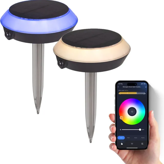 Silvergear Tuinlampen Op Zonneenergie Buiten - Tuinverlichting op Zonne Energie - App - 2 Pack Wit en RGB kleuren licht