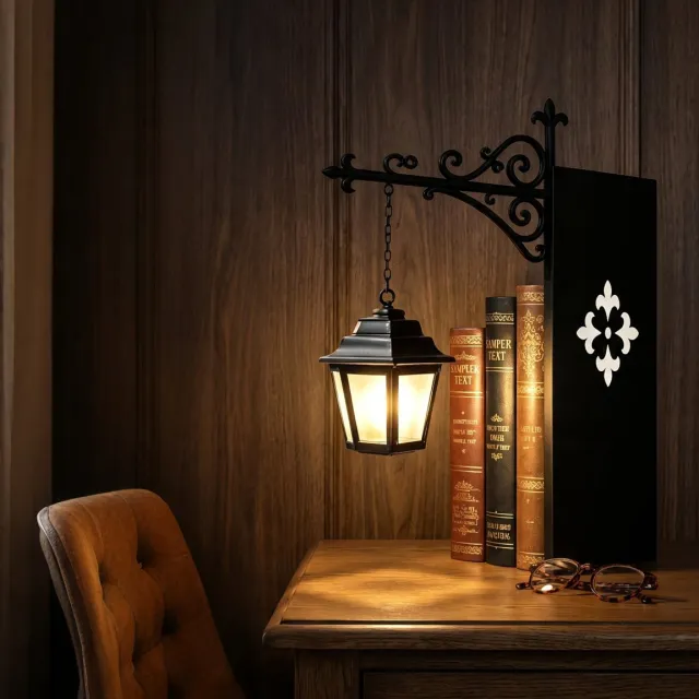 PZCC Boekensteun Metaal - Boekensteun met LED Lantaarn Lamp - Vintage Boekenkast Verlichting met Warme Sfeergloed, Mini Hangende Lamp Decoratie voor Leeshoek, Thuisbibliotheek en Boekenliefhebbers - Ghost Design - Halloween zwart