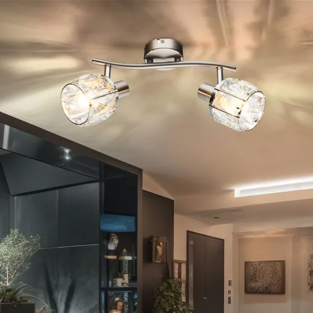 Globo Lighting Plafondlamp glas kristal lamp spots verstelbaar woonkamer slaapkamer chroom spot zilver
