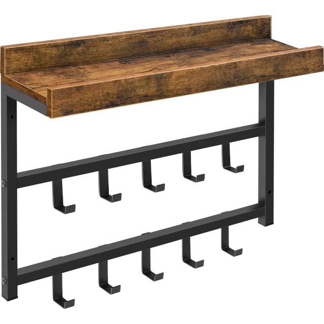 IN-HOMEXL Wandkapstok Industrieel Bruin – Compacte Kapstok – 10 Haken – IN-HOMEXL Tridente – 60,5x15x45 cm
