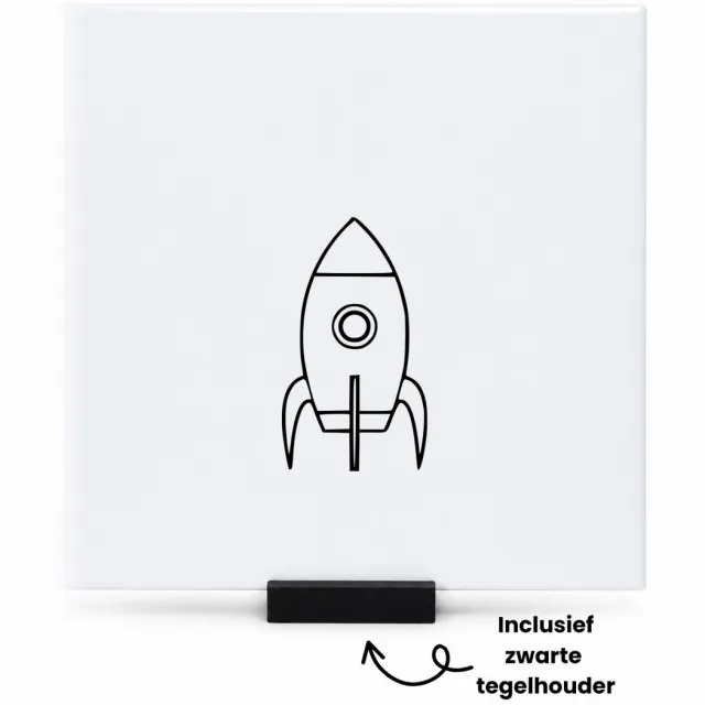 Hacebo Raket tegeltje met tegelhouder - Raket - Stoerste astronaut - tegeltjes met tekst - Vliegen - Planeten - Universum - Zonnestelsel - Cadeau - Accessoires - spreuktegels - 15x15 CM Wit