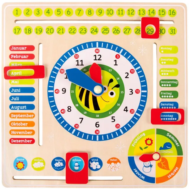 Small foot Houten Kalenderklok Seizoenen BIj (Duitstalig) Multi kleuren
