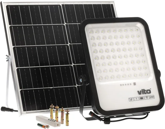 Vito Sahara - Solar led schijnwerper 300W - Fotosensor IP67 - 3300lm 6000K - 3.2V 26700mAh Accu - Zwart - 5m