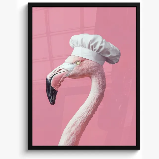 FrameYourWall Fotolijst inclusief poster - Posterlijst 50x70 cm - Posters - Flamingo - Roze - Koksmuts - Vogel - Foto in lijst - Keuken decoratie muur - Wanddecoratie accessoires - Muurdecoratie - Schilderijen Koksmuts - Flamingo