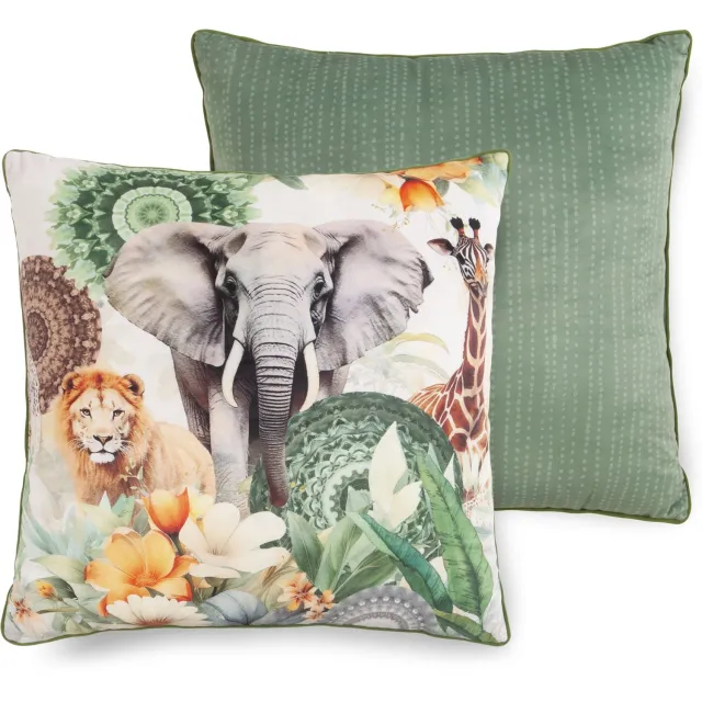 Hip sierkussen mandalas, bloemen & safari dieren - 48x48 cm - Groen - 100% Polyester velours Green