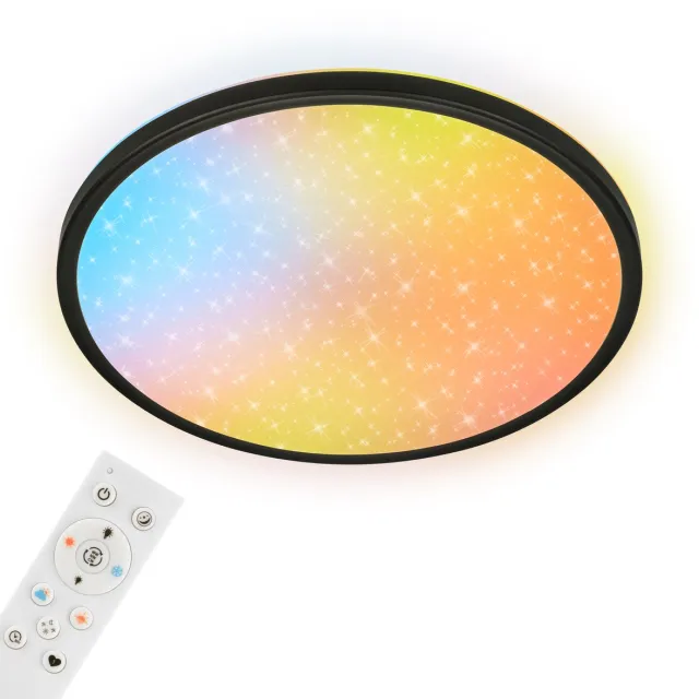 Briloner AuraGlow - Plafondlamp met sterrenhemel - plafonniere dimbaar - neutral wit licht - met kleuren en kleurmodi - Ø37.5cm Zwart