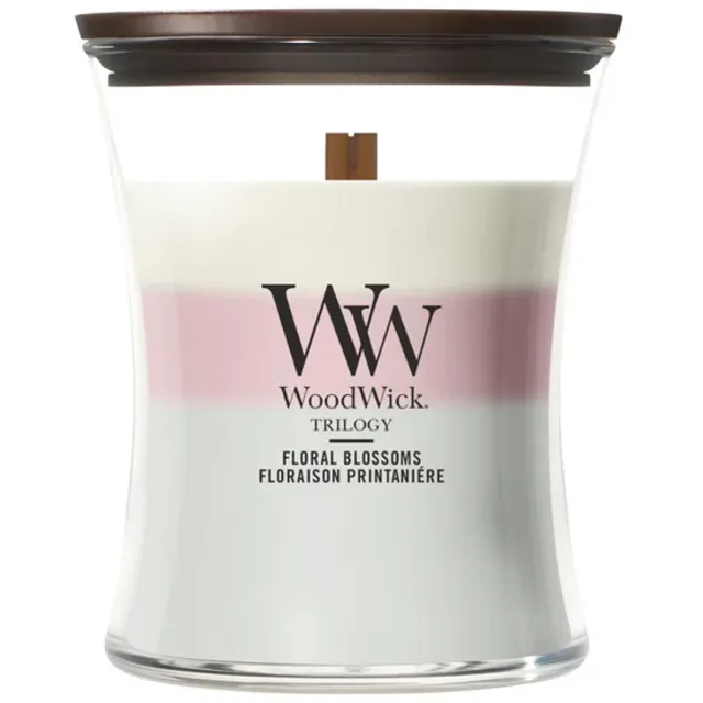 Woodwick Hourglass - Trilogy Floral Blossoms - Medium Geurkaars - 60 branduren Meerkleurig