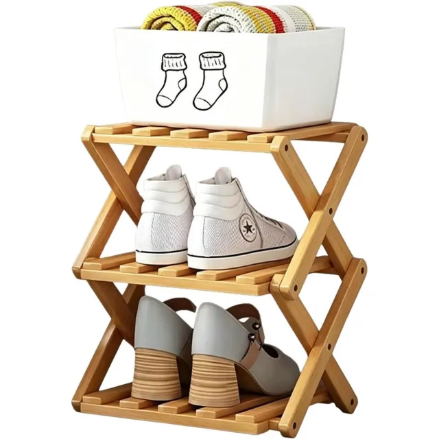 Trywise Smal schoenenrek van bamboe - 3-laags, verticaal en opvouwbaar zonder montage - Stevig X-frame voor ruimtebesparende opslag - Voor hal, entree, hoek en kleine ruimtes Bruin