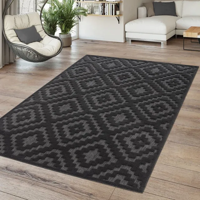 TT Home Binnen- en buitentapijt Eetkamer Weerbestendig Balkon Scandinavisch Etnisch Design Geometrisch 80 x 150 cm Rechthoek 80 x 150 cm Rechthoek antraciet