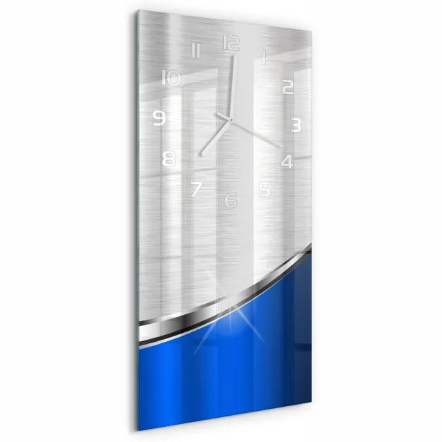 TULUP Wandklok - Metaalabstractie Gekleurde Glazen Klok - 30x60 cm - Blauw Glazen Klok Met Print - Witte handen - Rechthoekige Klok - Moderne Wandklok Glas - Wandklok Glas Decoratie