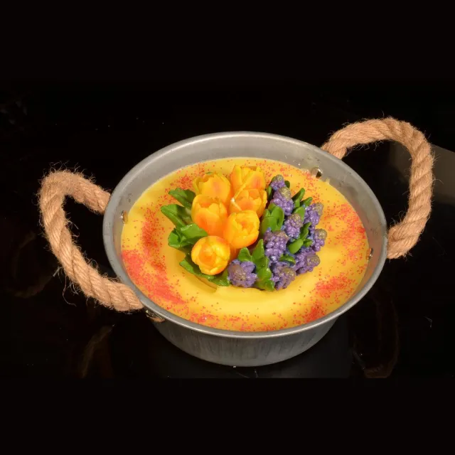 MilaNNE Bloembak kaars in metalen bak, Ø 18 cm, H: 8 cm - B diverse kleuren1