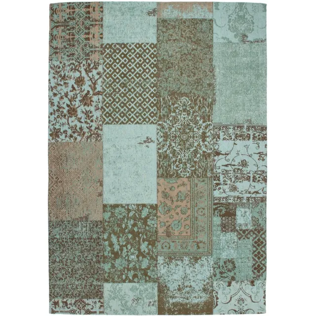 Padiro design laagpolig vloerkleed 80 x 150 cm - turquoise - geometrisch ruiten- en blokkenpatroon - patchwork - voor vloerverwarming - van katoen blauw