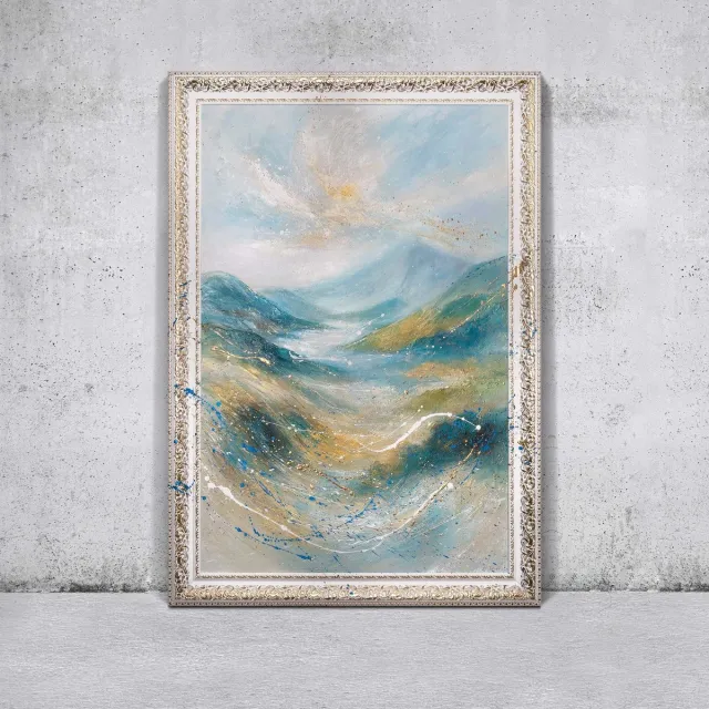 YS Canvas schilderij landschapsformaat handgeschilderd zacht licht abstract lumineus – YS-Art Gallery – Rustgevende wanddecoratie voor woonkamer – Modern schilderij voor slaapkamer White