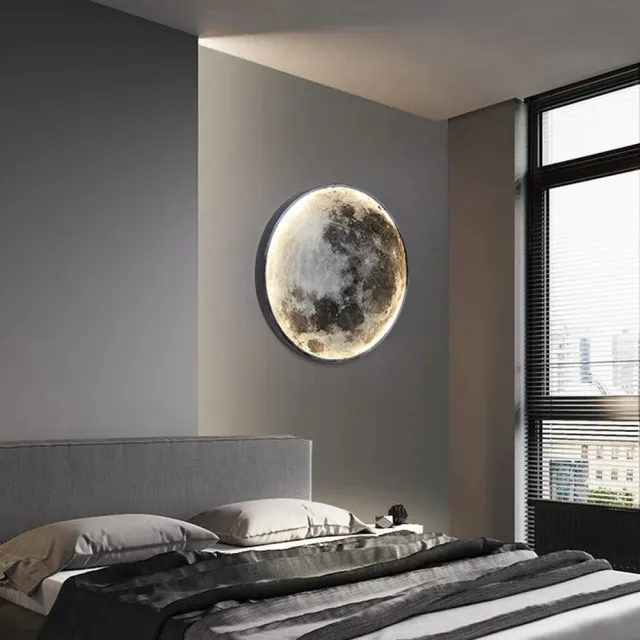 Mrs. Jones Maan Wandlamp - 60 cm - Dimbaar Met Afstandsbediening - Slaapkamerlamp - Woonkamerlamp - Moderne lamp - Led Lamp - Plafoniere zwart