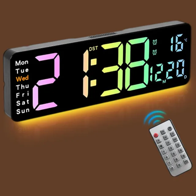 Focenat Digitale Wandklok met Afstandsbediening & Nachtlampje - Kleurrijk LED