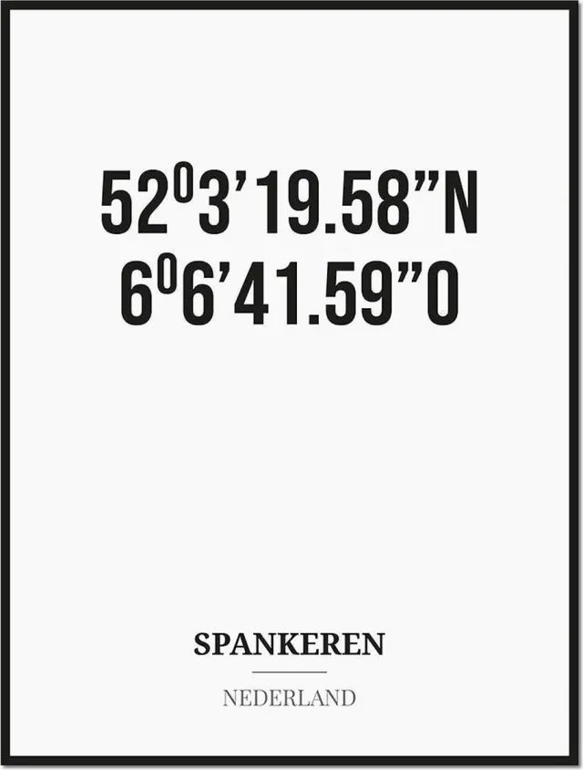 Studio216 Poster/kaart SPANKEREN met coördinaten zwart, wit