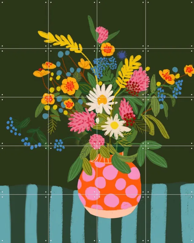 IXXI Bright flowers, Gigi Rosado - 80 x 100 cm - Grote wanddecoratie en posters - Illustraties, Grafisch Ontwerp, Kleurrijk, Digitale Kunst, Speels Roze