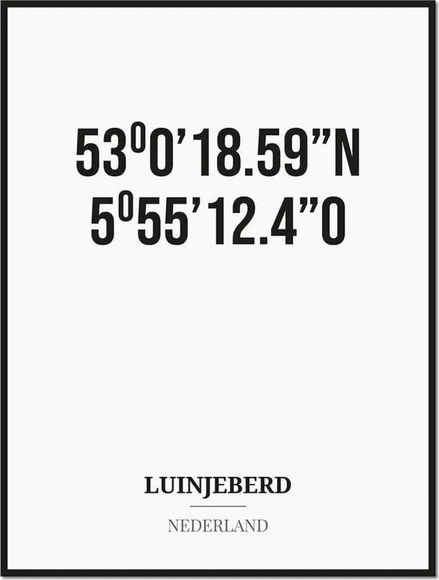 Studio216 Poster/kaart LUINJEBERD met coördinaten zwart, wit