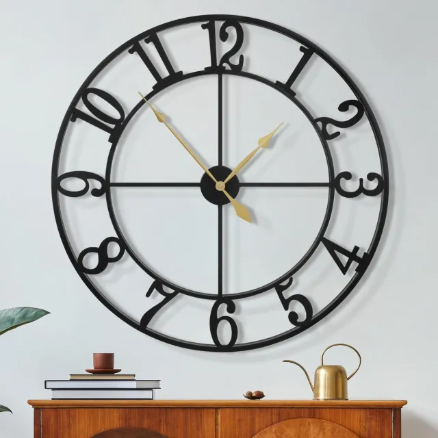 Maxstar Grote Wandklok, Stille, 80cm, Kwarts, Arabisch cijfer, Batterijgevoede Wandklok, Gemakkelijk af te lezen voor Thuis, Keuken, Slaapkamer, Vintage Stijl Woonkamerdecoratie Zwart