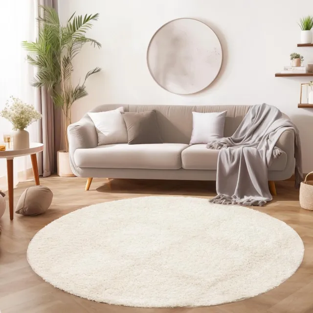 Muratap Basic Rond Shaggy vloerkleed Creme Hoogpolig- 200 CM Ø