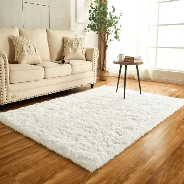 Ibenzoa Vloerkleed Pluizig en Zacht met Hoogpolig Comfort voor Woonkamer en Slaapkamer, Wasbaar, 60 x 120 cm, Ivoor grijs