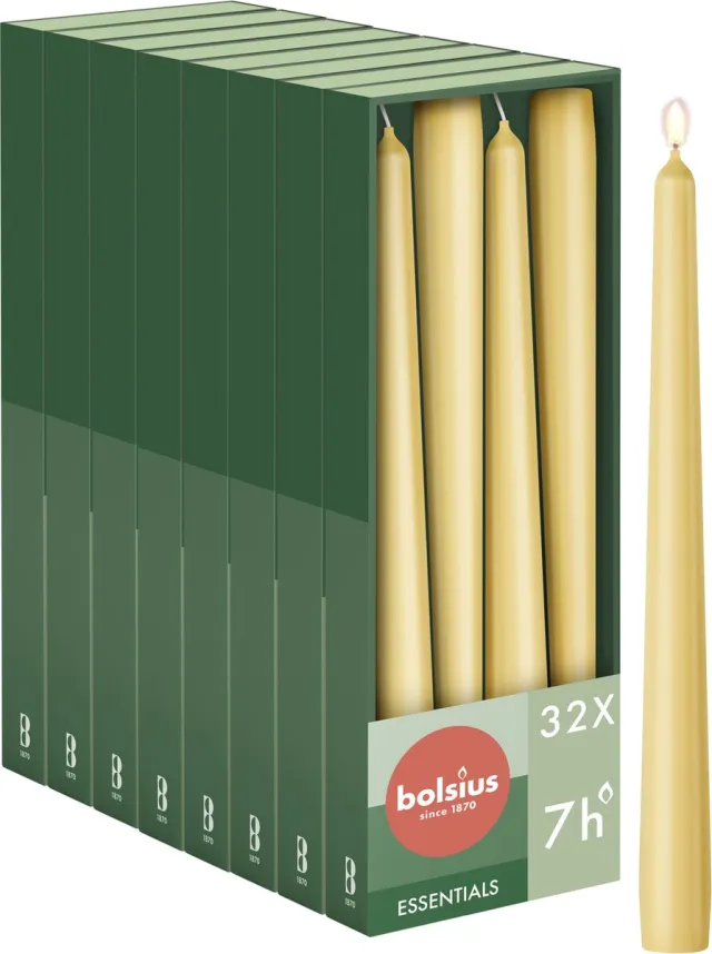Bolsius Gladde Dinerkaarsen - 24,5 cm - 32 stuks - Beige