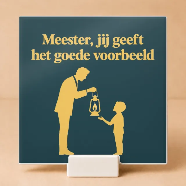Bedruk King Retro Klasbaas Tegel – Vintage Jaren 70 Wanddecoratie met Inspirerende Quote voor Leerkrachten - 15 x 15 cm met houder Wit