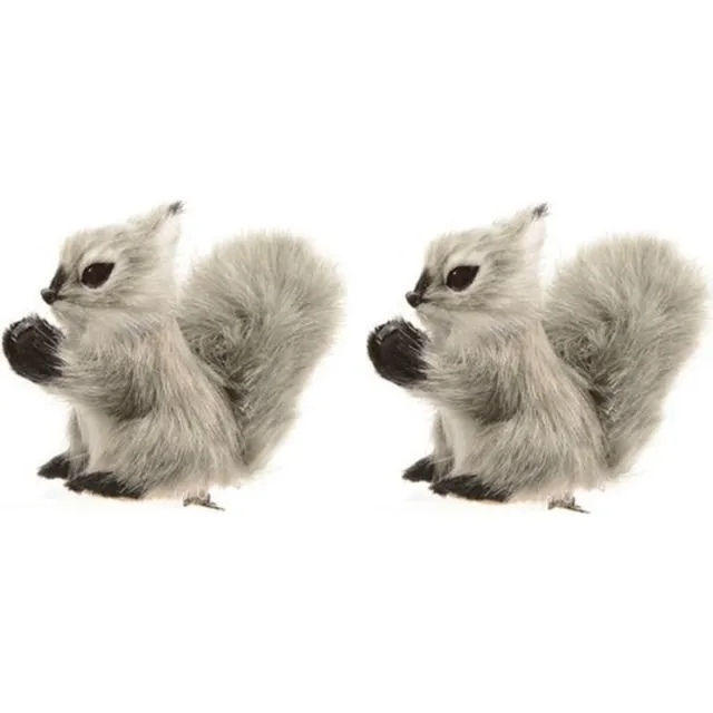 Decoris Kerstboomdecoratie grijze eekhoorns op clip 8 cm - 2x - Kerstversiering - Kerstdecoratie Grijs