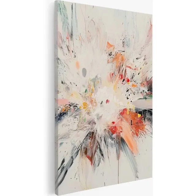 Saammp Canvas Schilderij - Kleurrijke kunst - Explosie verfspetters - Abstract - 40x50 - Foto op canvas - Wanddecoratie - Muurdecoratie Woonkamer - Kantoor Decoratie Multicolor
