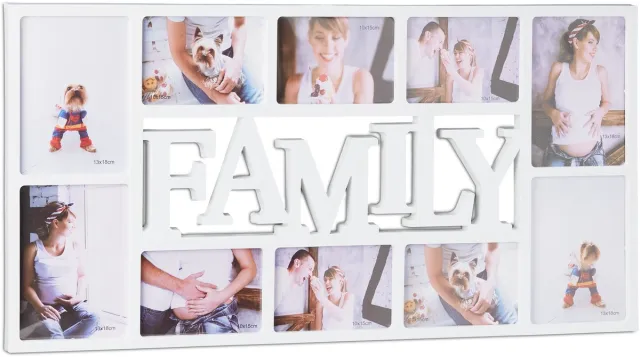 Relaxdays fotolijst familie - 10 foto's - 10x15 - 18x13 cm - collagelijst - muur - wit