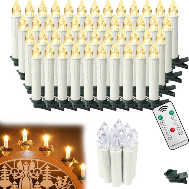 Froadp 50er LED Kerzen Voor Kerstmis, Draadloos, Warmwit Met Timer, Afstandsbediening & Clips, Dimmbaar Voor Kerstboom, Kerstdécor, Feest, Huwelijksdécor