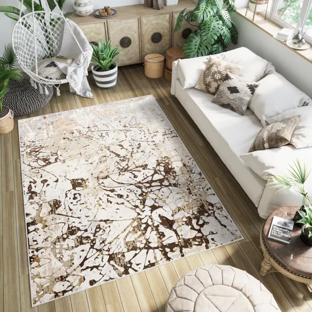 Tapiso Golden Vloerkleed Tapijt Beige Bruin Laagpolig Maat- 80x150 Bruin 2