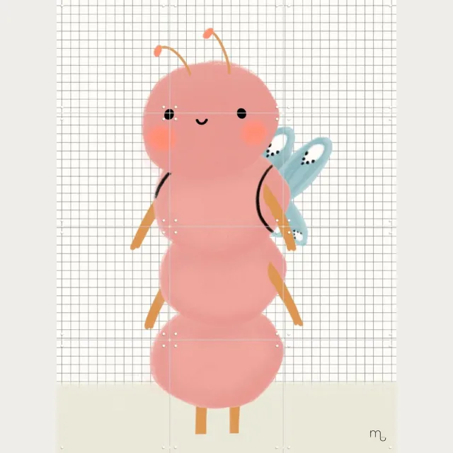 IXXI Rupsje Ongeduld, Stadse Spruiten | door Miek illustreert - 60 x 80 cm - Grote wanddecoratie en posters - Illustraties, Digitale Kunst, Speels Lichte tinten / Roze