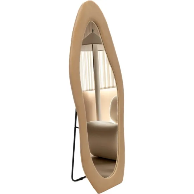 SensaHome Gestoffeerde Staande Spiegel Shaped - Passpiegel Suede Velvet - 60x160 - Taupe