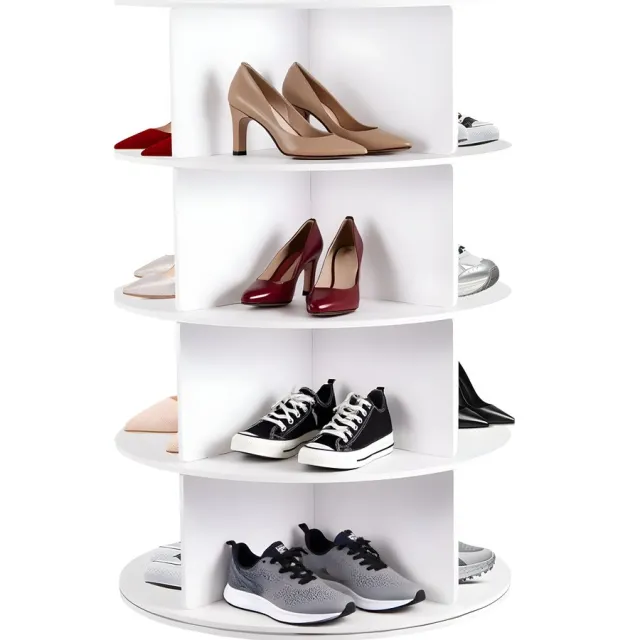Happiq Roterende Schoenorganizer 4-Laags - Rond Schoenenrek voor Kast & Hal - Verticale Schoencarrousel - Grijs Grey