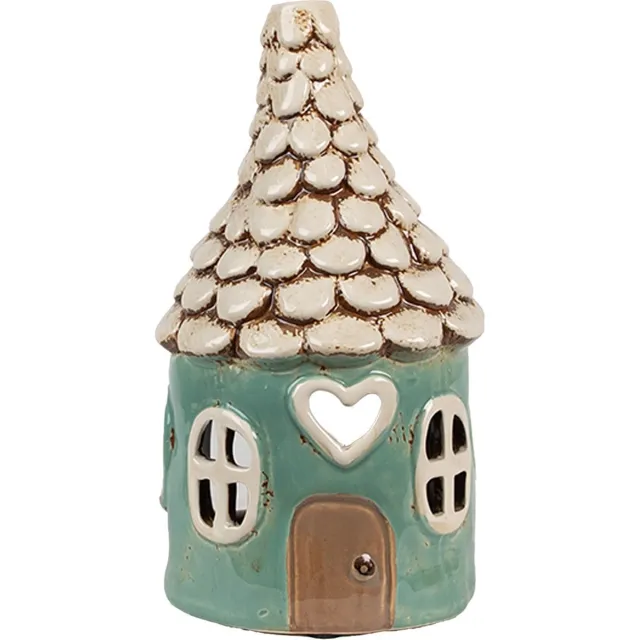 Clayre & Eef Waxinelichthouder Huis Ø 11x20 cm Groen Keramiek