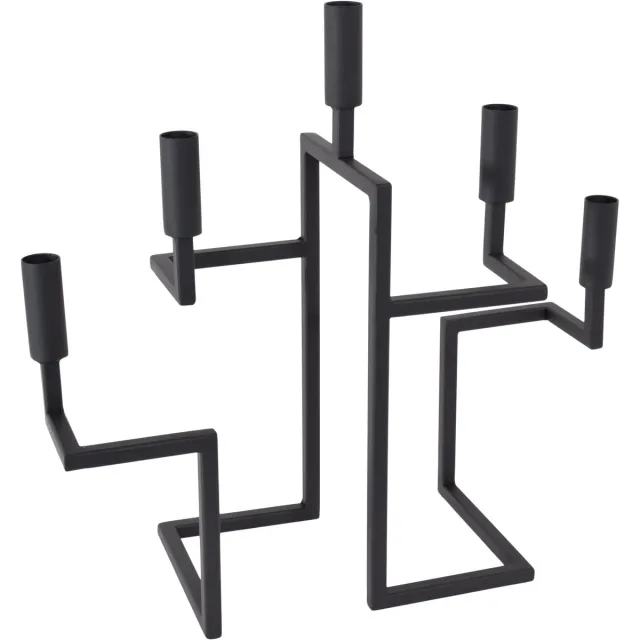 LOFT42 Hook – Moderne Zwarte 5-Armige Kandelaar van Metaal – Geometrisch Design – 42×44×16 cm