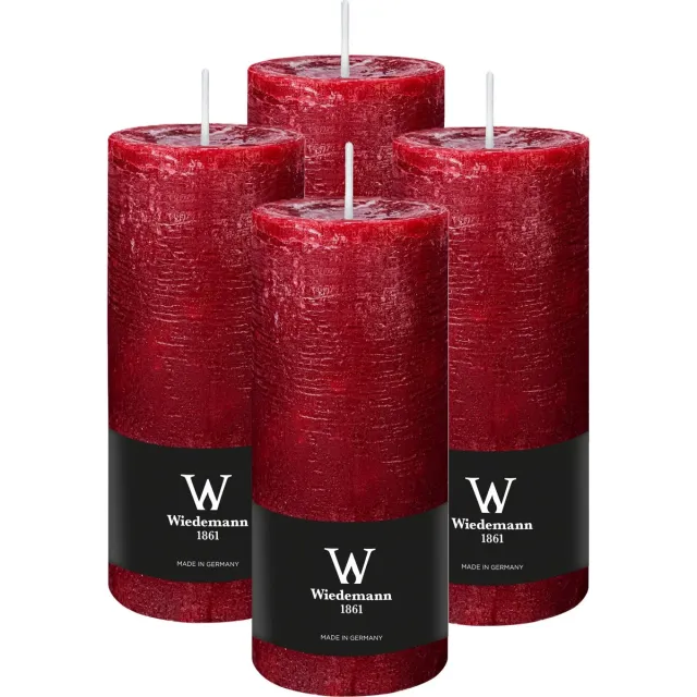 Wiedemann Cilinderkaars/stompkaars - 4x - rustieke kaars - bordeauxrood - 7 x 16 cm - 66 branduren Bordeaux rood
