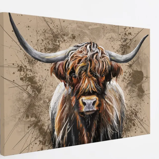 Saammp Canvas Schilderij - Schotse Hooglander Koe - Portret - Landschap - Dieren - Natuur - 90x60 - Foto op canvas - Wanddecoratie - muurdecoratie Woonkamer - Slaapkamer decoratie - Canvas Print Multicolor