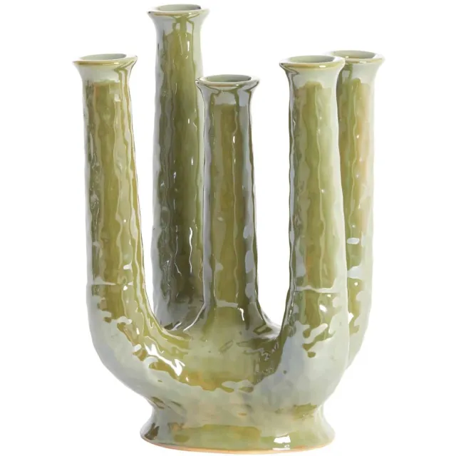 Light & Living Vaas Leonjo - Groen - 22x16,5x30cm - Keramiek - Modern - Bloemenvaas - Woondecoratie - Decoratieve vaas voor woonkamer of slaapkamer