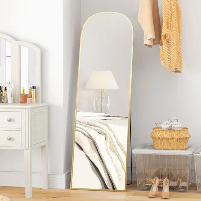 REDOM Passpiegel - Vrijstaand Of Wandmontage - Aluminium Frame - Gehard Glas - Goud - 50 x 1,5 x 161,5 cm