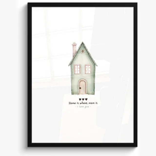 FrameYourWall Poster in lijst - Fotolijst 50x70 cm - Posters - Huisje - Groen - Tekst - Liefdevol - Posterlijst zwart - Decoratie - Wanddecoratie woonkamer - Muurdecoratie slaapkamer Huisje - Tekst