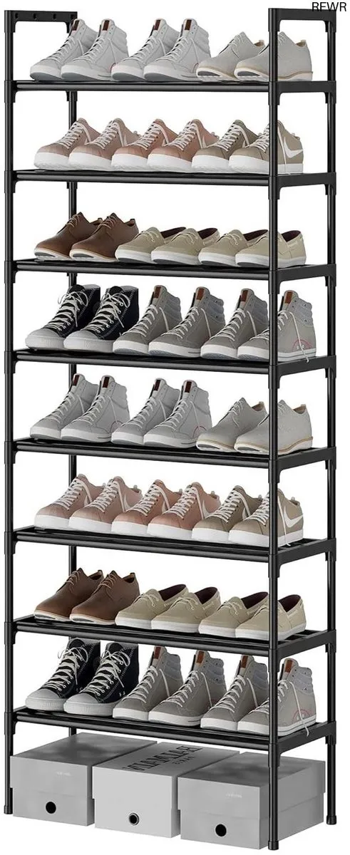 RFWR Stevig Schoenenrek met 8 Niveaus - Hoogwaardige Schoenenopberger voor 16-24 Paar Schoenen zwart