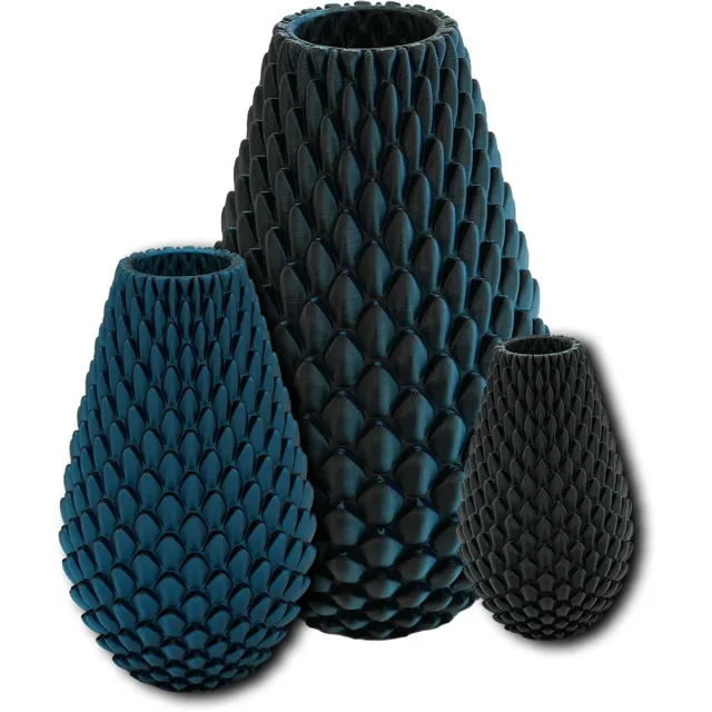 Lovora Myraka design vaas – Decoratieve vaas - Zwart / Blauw - 3d geprinte vaas – geschikt voor droogbloemen - 34CM