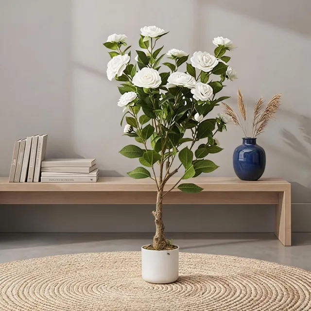 Danky Kunst Camellia Boomset 2 stuks - Geurvrij - Voorgemonteerd wit